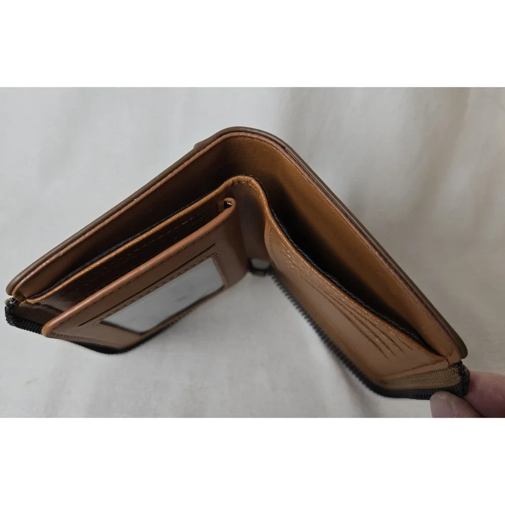 AIKS Kangaroo Wallet Men's BrownLeather Zip Bifold Credit Card ID Slots‎ Casual